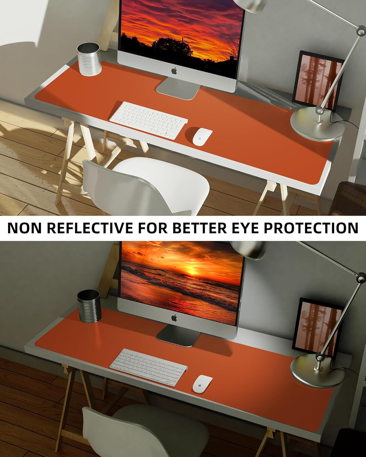 Leather Desk Pad Protector,Mouse Pad,Office Desk Mat, Non-Slip PU Leather Desk Blotter,Large Desk mat,Waterproof Keyboard mat for Office/Home/Decor (Orange,55" x 17")