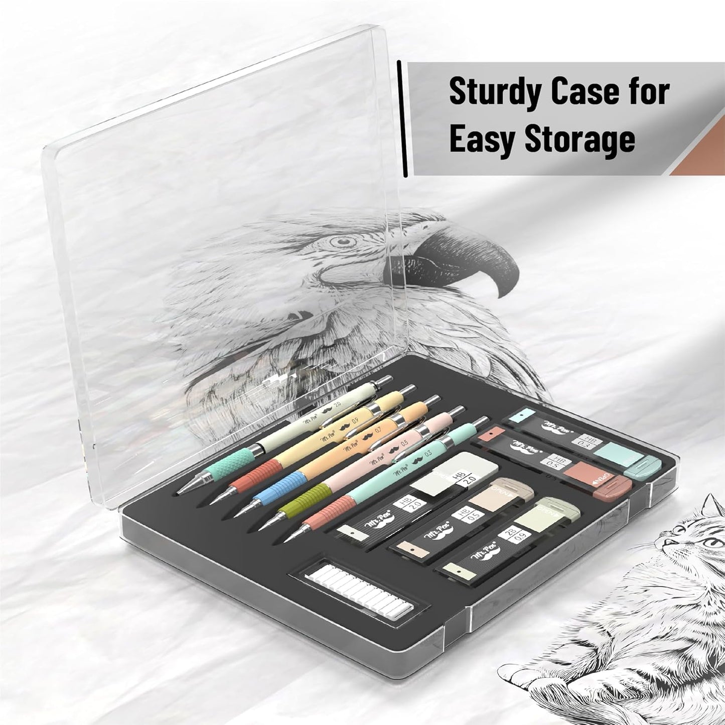 Mr. Pen- Mechanical Pencil Set, 5 Sizes, 0.3, 0.5, 0.7, 0.9, 2mm, Anti Skidding Grip Cute Mechanical Pencils, Sketching Pencils, Aesthetic Mechanical Pencils, Pastel Mechanical Pencils