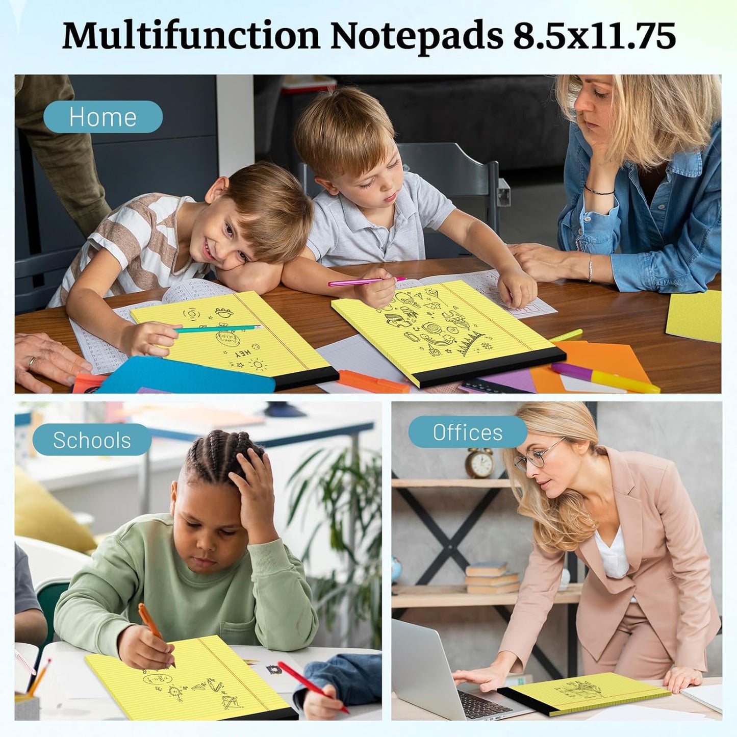 Legal Pads 8.5 x 11 Yellow Note Pads, 2 Pack College Ruled Notepads 8.5 x 11 Lined Paper, Yellow Notebook Paper Writing Pads 30 Sheets Per Legal Pads for Home Office School Supplies