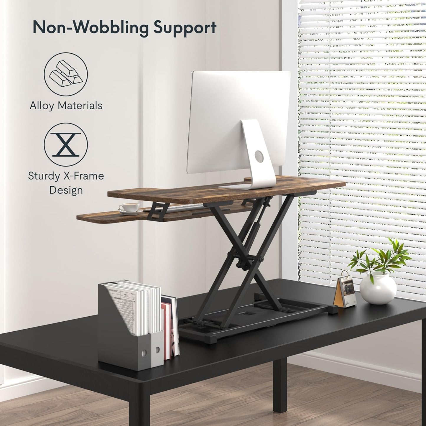 FLXISPOT 36" Standing Desk Converter, Quick Sit Stand up Desktop Riser Height Adjustable Monitor and Laptop Workstation with Keyboard Tray, Rustic Color