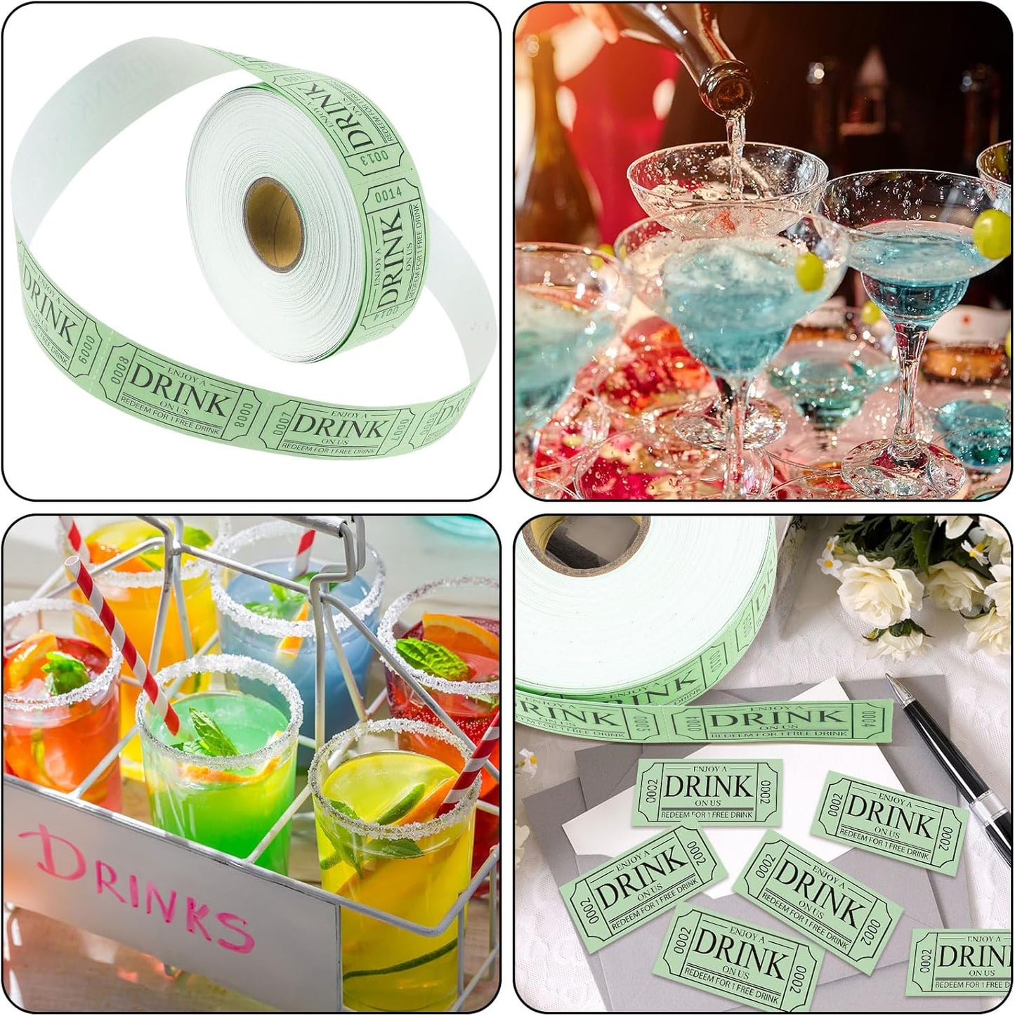TaoBary 2 Rolls 1000 Pcs Free Drink Ticket Roll Raffle Party Tickets for Events Wedding and Parties(Sage Green)