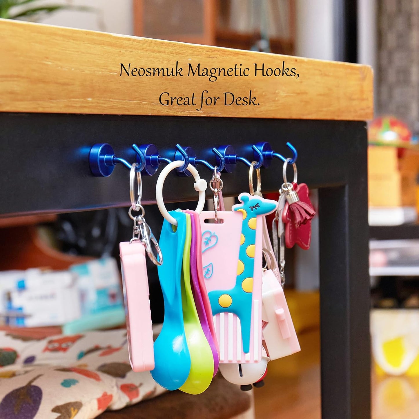 Neosmuk Magnetic Hooks,Heavy Duty Earth Magnets with Hook for Refrigerator, Extra Strong Cruise Hook for Hanging, Magnetic Hanger for Cabins, Grill (Navyblue, Pack of 4)