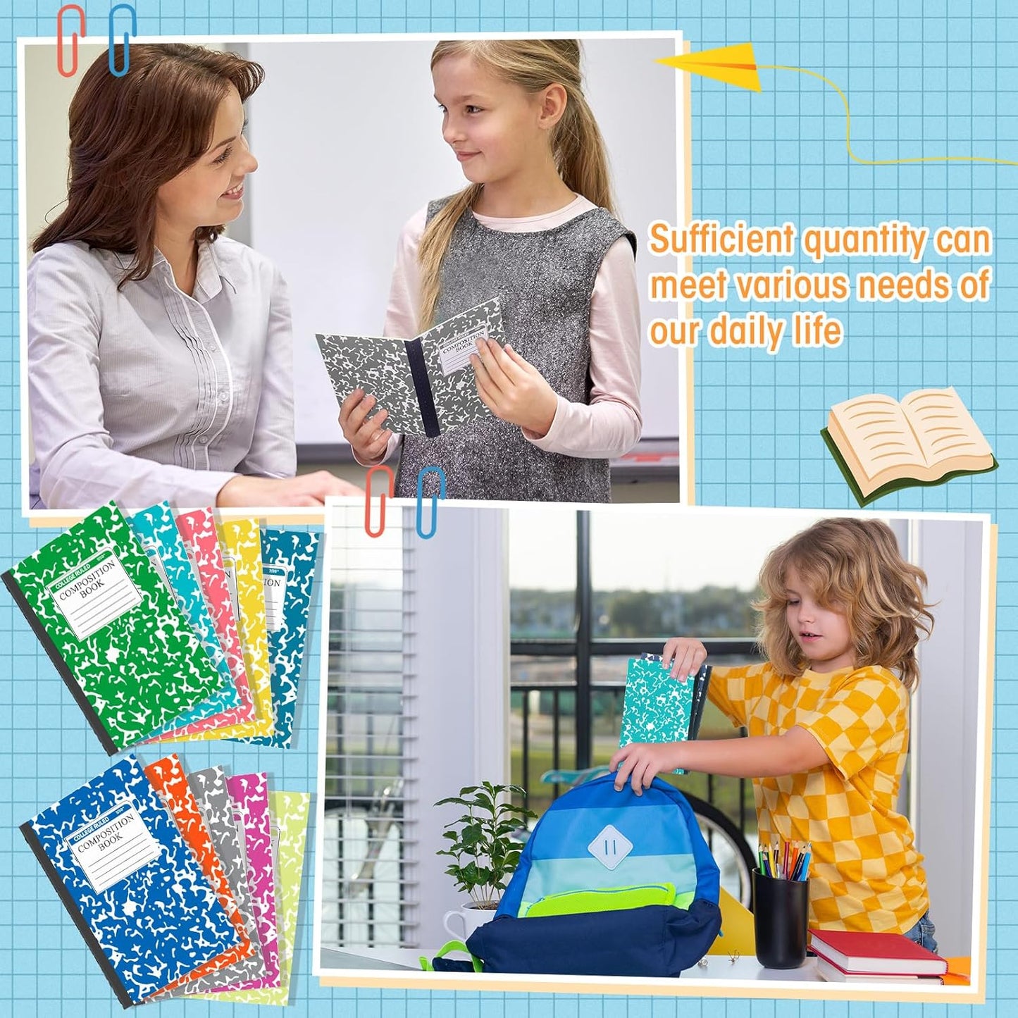 Fainne 100 Pack A5 Composition Notebooks Bulk College Ruled Composition Notebooks Marble Covers Notebook for Student Classroom Office Supplies 30 Sheet/60 Page(Light Color)