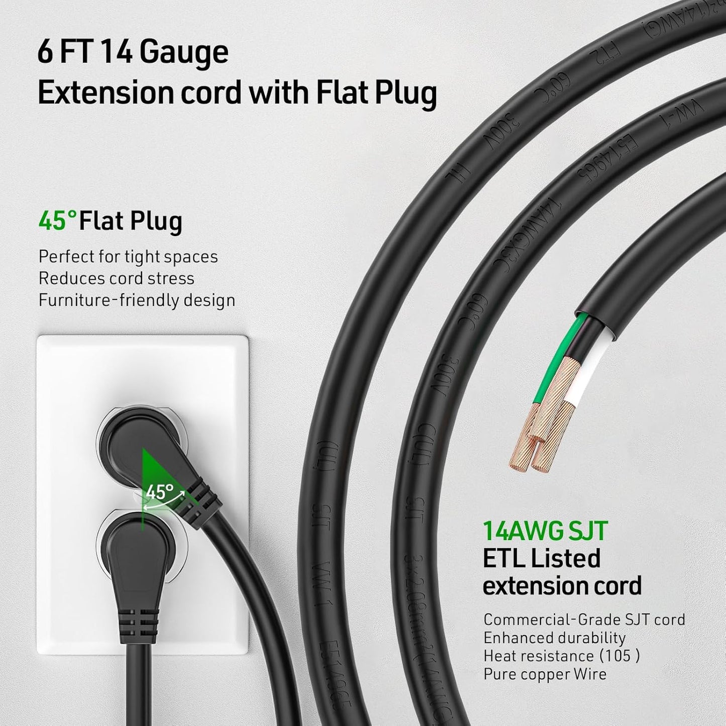 CRST 8 Outlet Metal Heavy Duty Power Strip, 2100 Joules Mountable Surge Protector Power Strip, Slim Power Bar with 6ft 14AWG Cord, ETL Listed