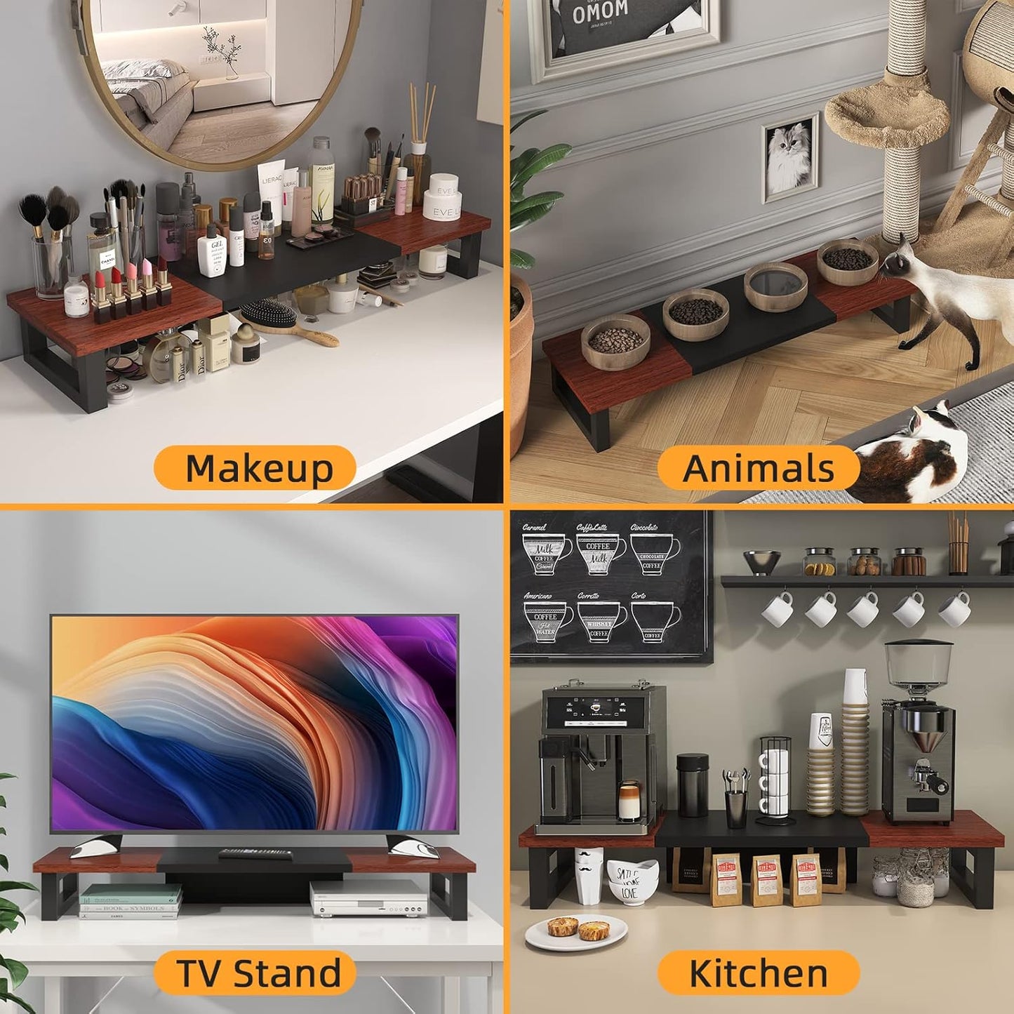 WESTREE Dual Monitor Stand Riser, Wood and Steel Monitor Stand Riser, Computer Monitor Stand for 2 Monitors, Multi-Purpose Desktop Storage Stand for Computer,Laptop,Printer,TV