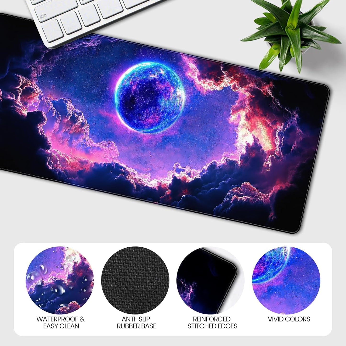 35.4 x 15.7 inches, Large Desktop Mouse pad, Keyboard and Mouse Pads for Work and Home Computers, and Large Laptop Mouse mat,Dazzling Planet