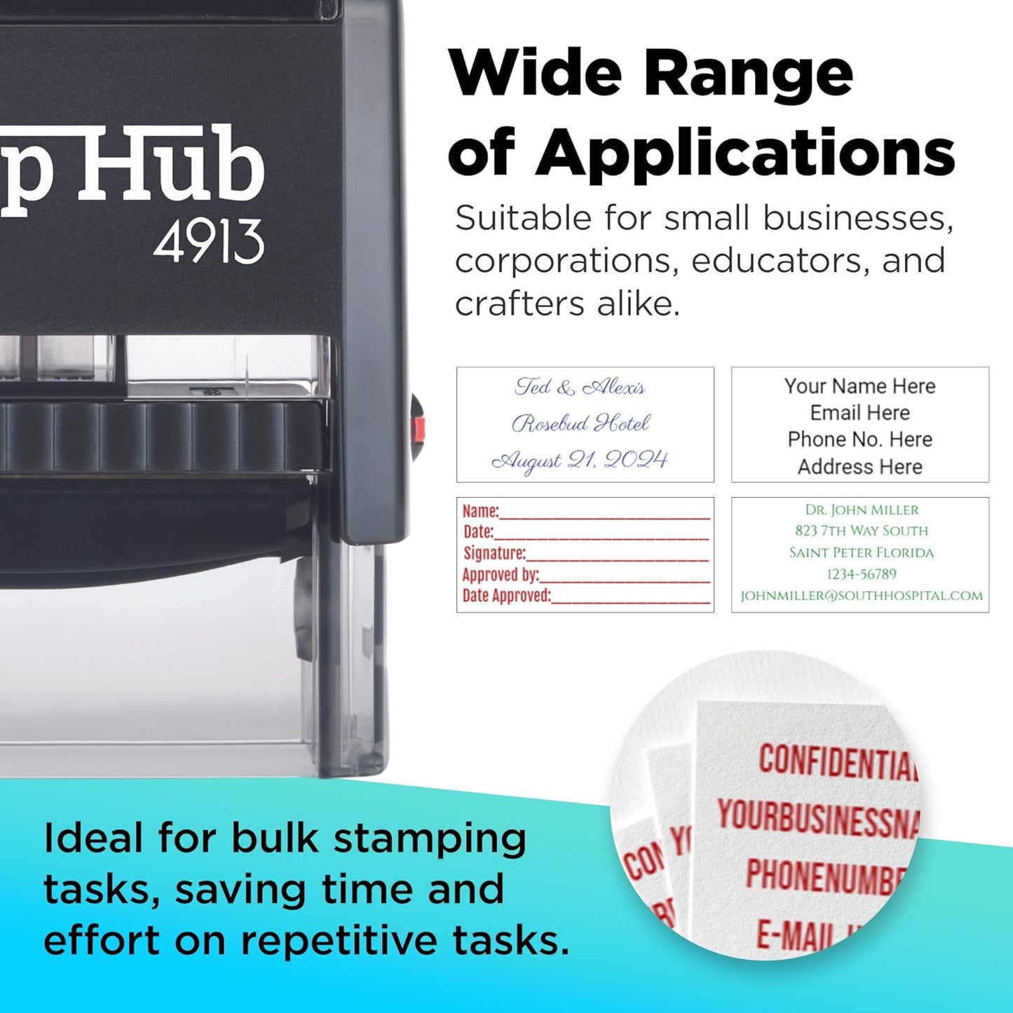 Self Inking Personalized Stamp - Up to 5 Lines, Custom Return Address, Customizable Office Name Rubber- Easy to Change Ink Cartridge, Multiple Ink Color Options - Large