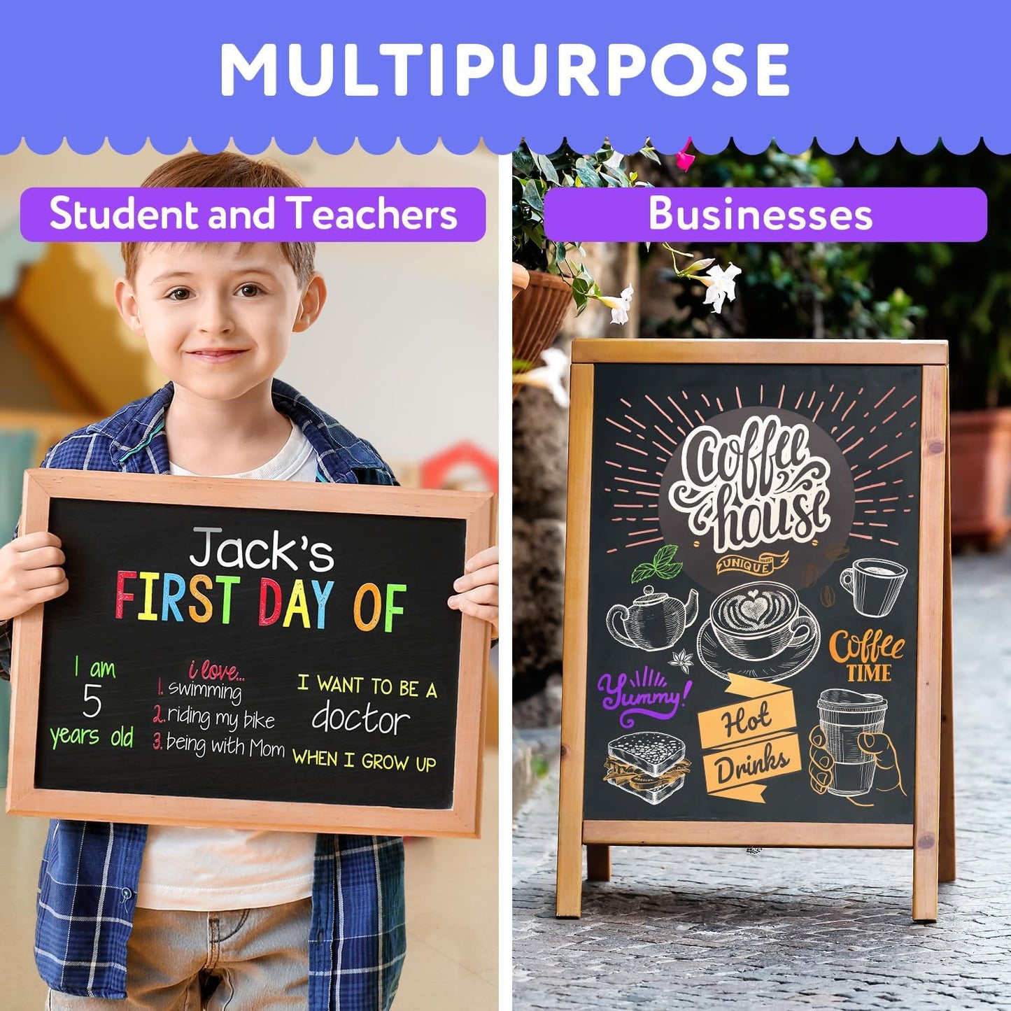 TFIVE Blue Liquid Chalk Markers - 2 Pack Bright Colors Erasable Chalk Marker Pens, Reversible Tip, Non-Toxic, for Chalkboards, Signs, Glass, Easy to use Chalk markers TF800