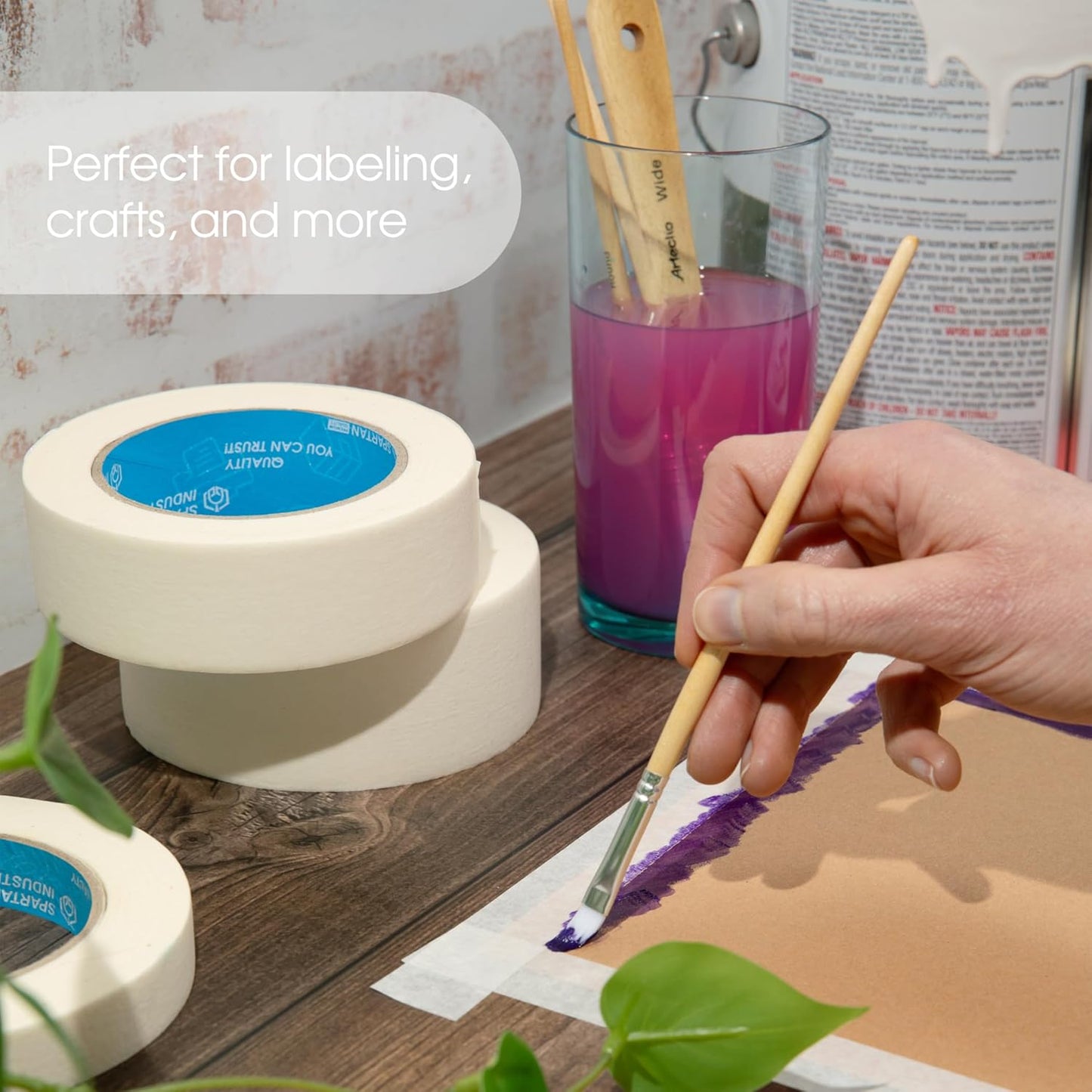 SPARTAN INDUSTRIAL - 1" X 60 yd Masking Tape for Labeling, Art Projects, and More - 24 Craft Tape Rolls, 5.5 Mil