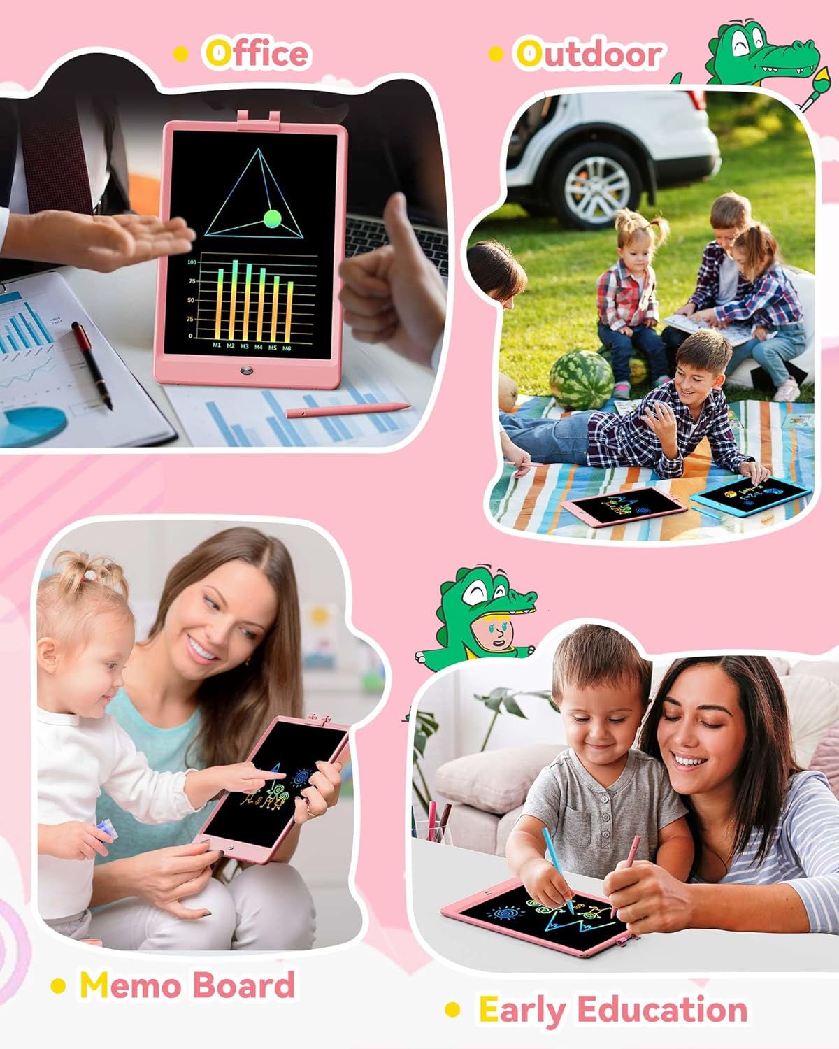 KOKODI 10 Inch LCD Writing Tablet with Anti-Lost Stylus, Erasable Doodle Board Colorful Toddler Drawing Pad, Car Travel School Games Toys for 3 4 5 6 7 8 Kids, Birthday Gift for Girls Boys Pink