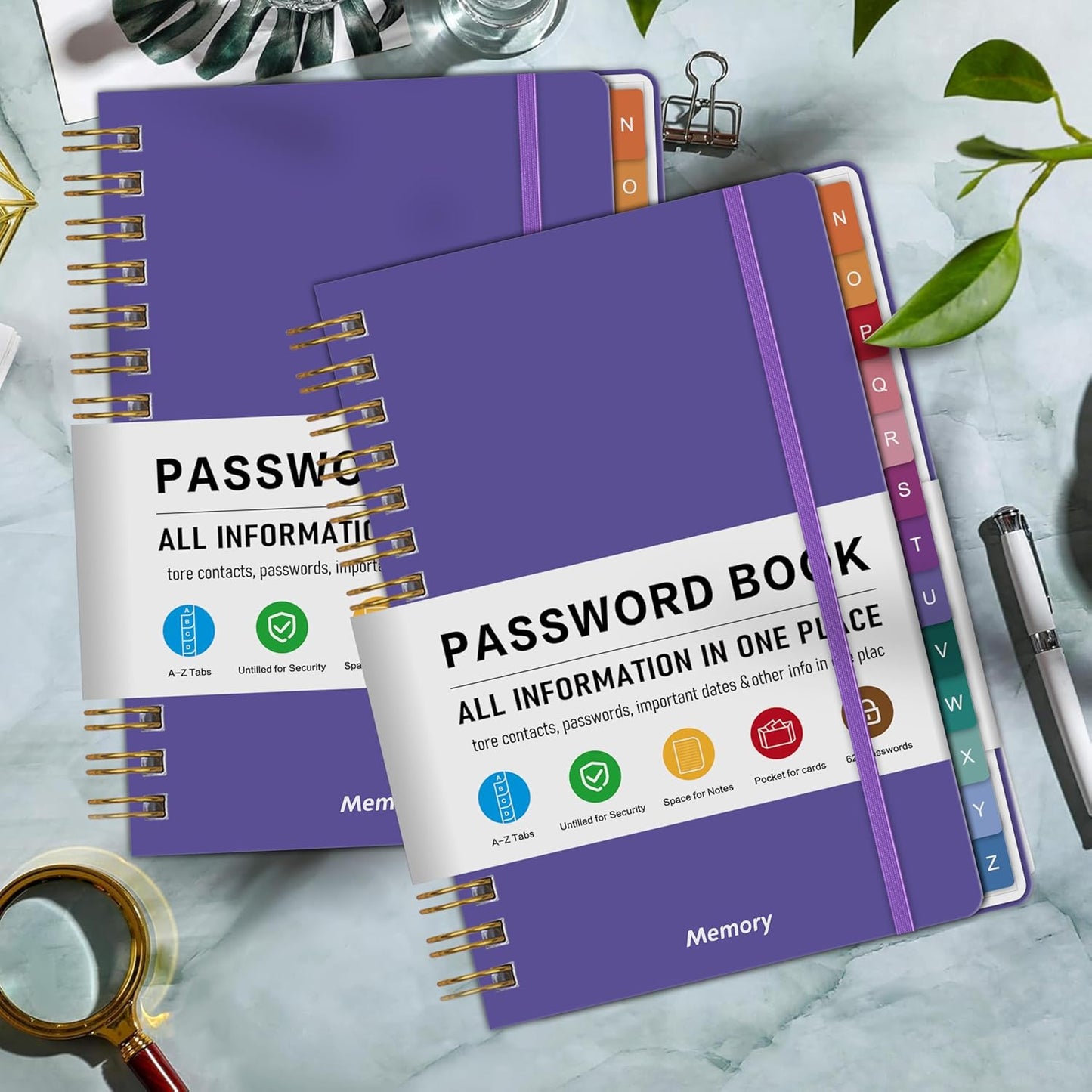 Spiral Password Book with Alphabetical Tabs – 4" X 5.5" Small Password Keeper Book with Inner Pocket for Seniors , Large Print, Hardcover, 468 Logins – Internet Password Organizer Notebook for Home & Office Use