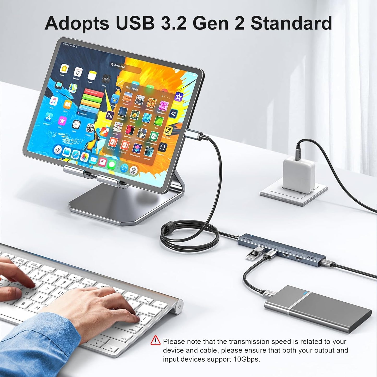 Aceele USB C Hub 10Gbps, 4 Port USB 3.2 Gen 2 Hub, USBC to USB-C Hub with Type-C Power Port, 2ft Extension Long Cable USBC Adapter Data Hub for MacBook Pro, MacBook, Samsung Chromebook, etc