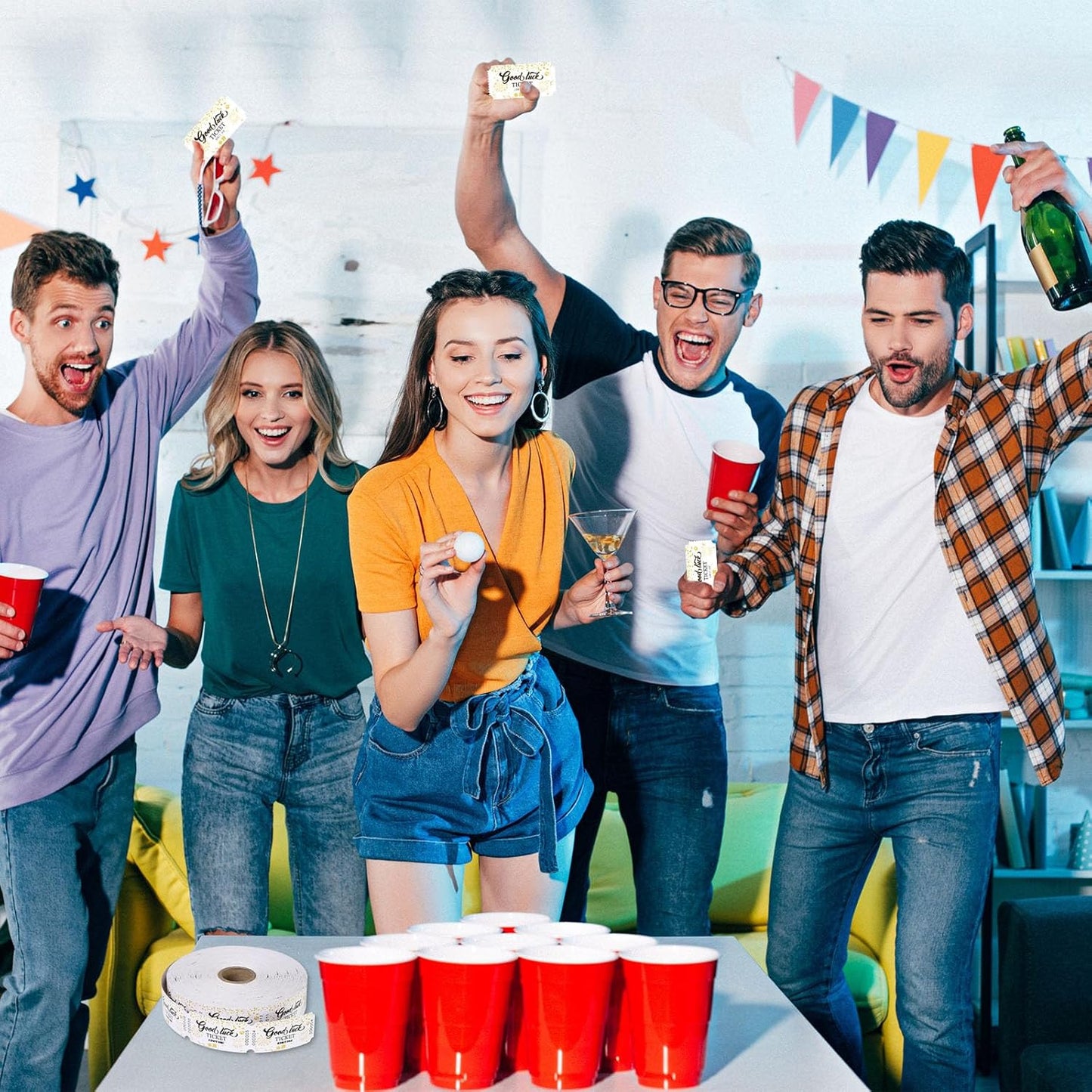 1000 Pcs Drink Ticket Single Raffle Tickets Roll Golden Ribbon Gift Design Good Luck Free Drink Ticket for Events Wedding Work Formal Parties Leisure Class Reward