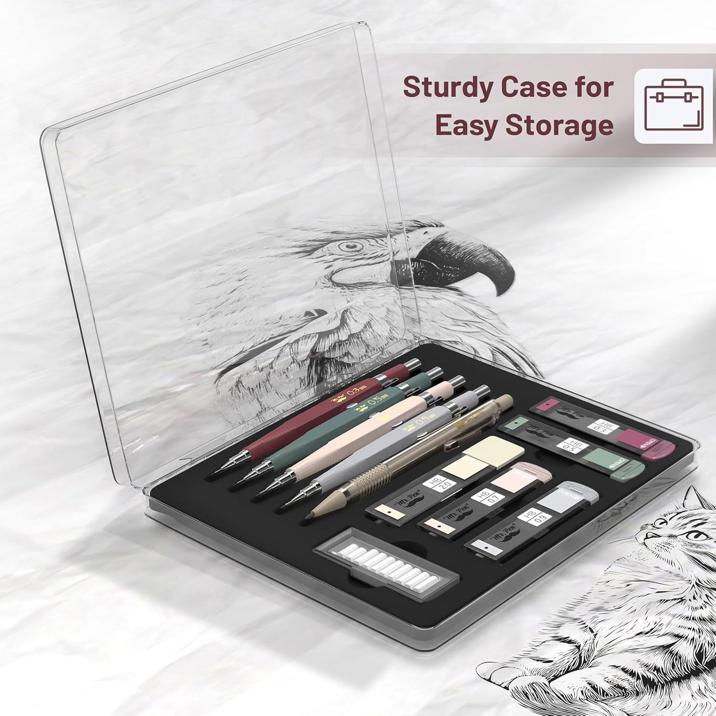 Mr. Pen- Mechanical Pencil Set with Leads and Eraser Refills, 5 Sizes - 0.3, 0.5, 0.7, 0.9 and 2 Millimeters, for Drafting, Drawing and Sketching, Back to School Supplies