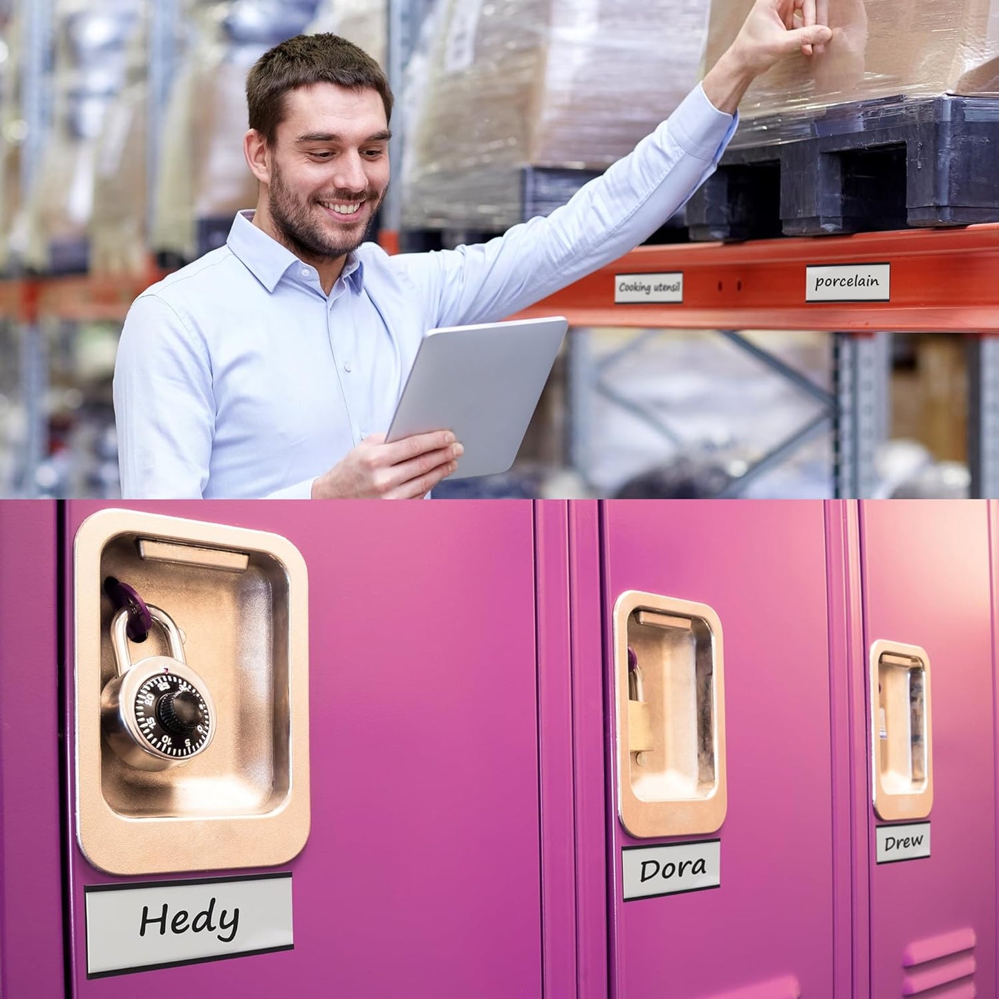 Realth C Channel Magnetic Label Holders 70 Pack 1'' x 4'' with Paper Inserts and Clear Plastic Protectors, Magnetic Data Card Holders File Cabinet Labels for Metal Racks and Shelves