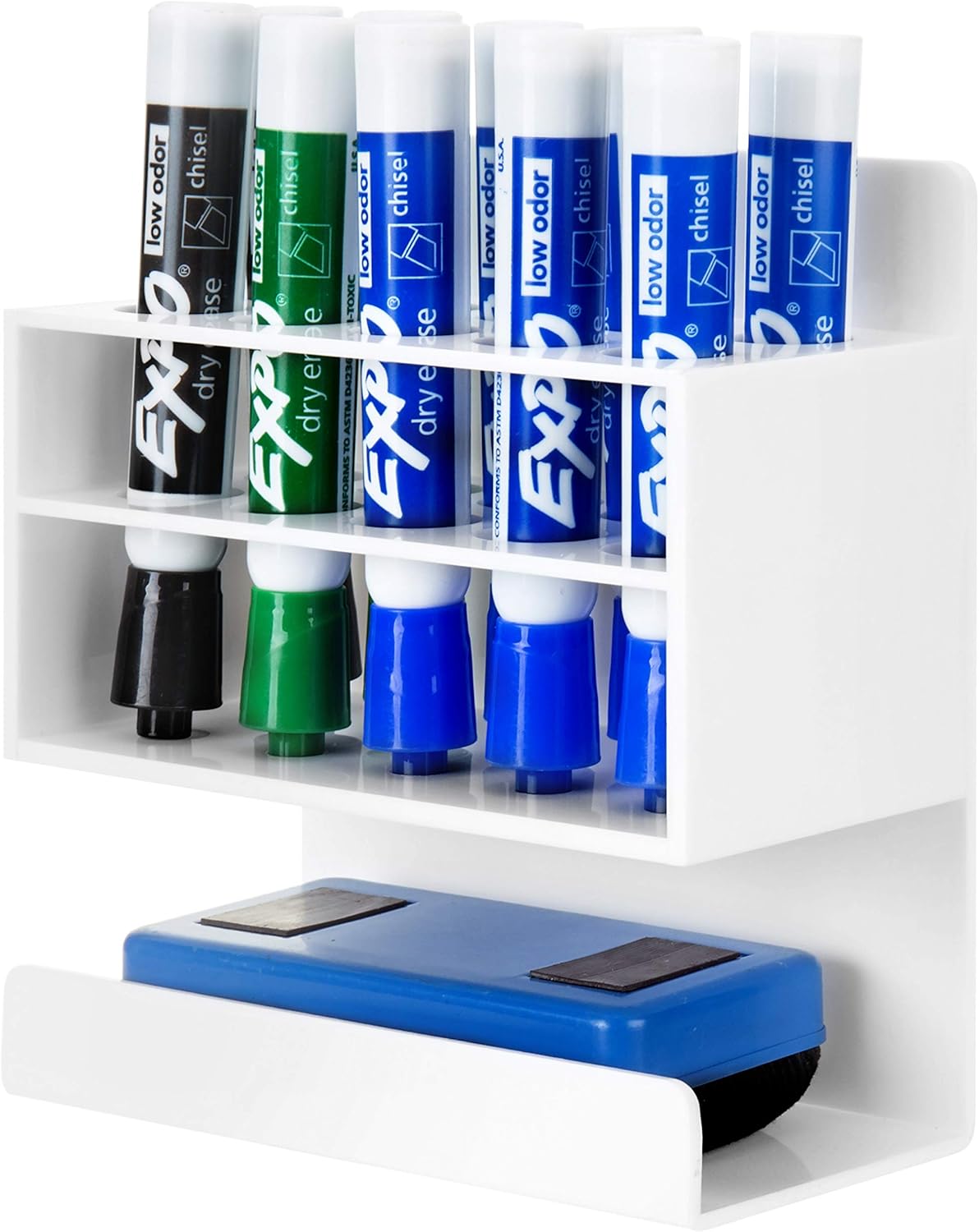 MyGift Dry Erase Marker Holder 10 Slots Whiteboard Marker Holder For Wall Dry Erase Eraser Holder Wall Mount White