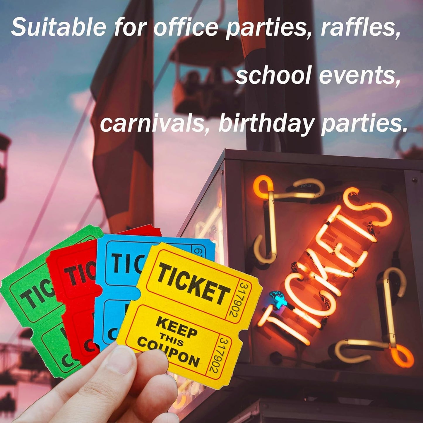4800 Double Raffle Tickets, 1200 Tickets Per Roll, Assorted 50/50 Raffle Tickets Roll for Events, Entry, Carnivals, and Door Prizes (Blue/Red/Green/Yellow)