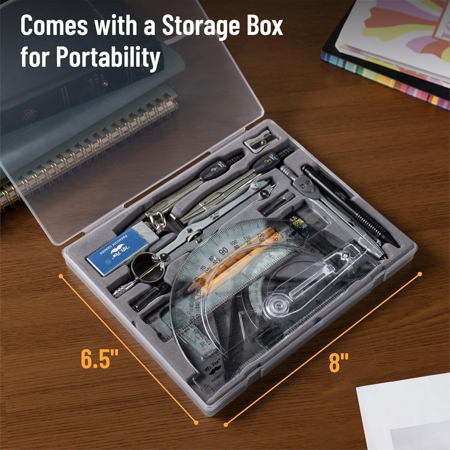 Mr. Pen- Geometry Set, 15 pcs, Green, 6 Inch Swing Arm Protractor, Divider, Set Squares, Ruler, Compasses and Protractor