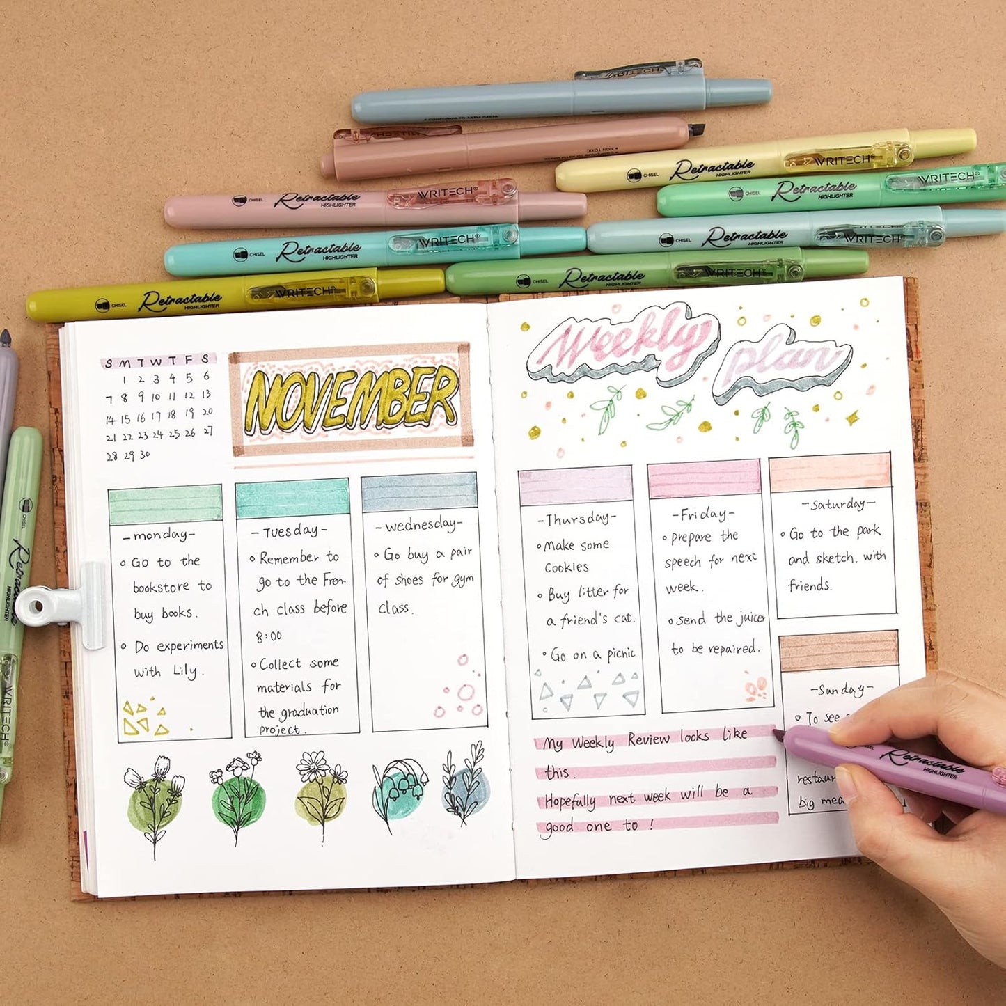 WRITECH Retractable Highlighters Assorted Colors: Chisel Tip Click Aesthetic Highlighter Marker Pens Pack Multi Colored Ink No Bleed Smear for Highlighting Journaling (12ct Neutral)