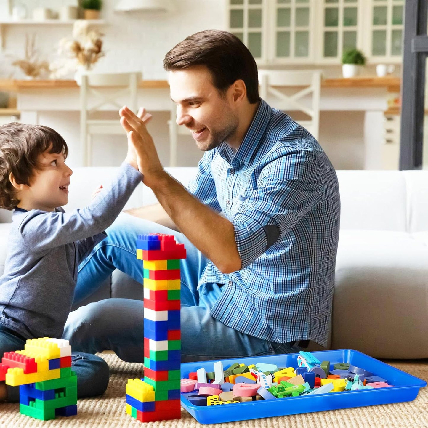 Maitys 15 Pcs Flat Plastic Trays 16.1 x 11.8'' Sensory Storage Tray Paper Stackable Classroom Bins for Office Home Organizer Arts and Crafts Supplies(Classic Color)