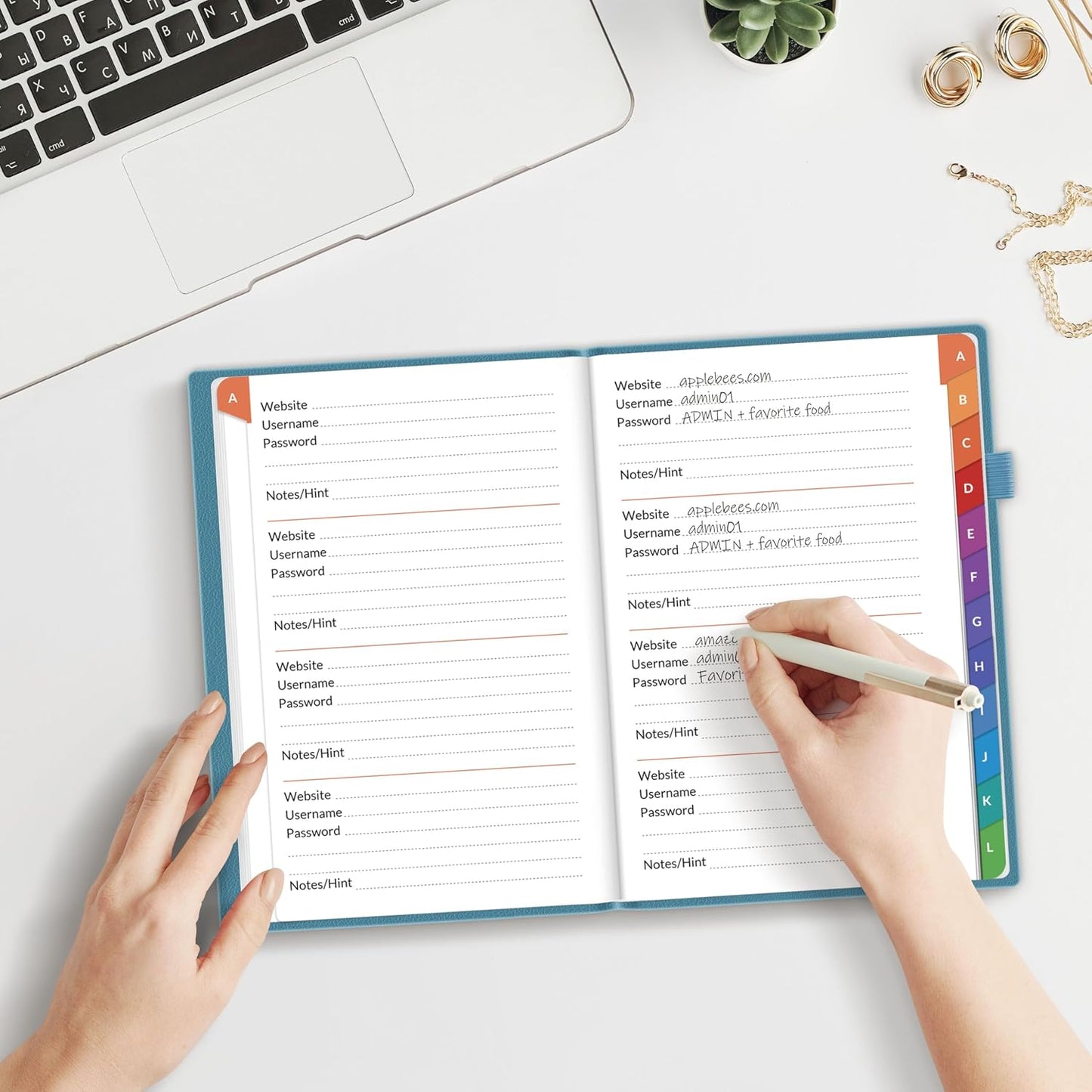 SUNEE Password Book with Colorful Alphabetical Tabs, Password Books for Seniors, Password Keeper Book for Computer and Internet Address Website Login, 5.3''x 7.7''- Petrol