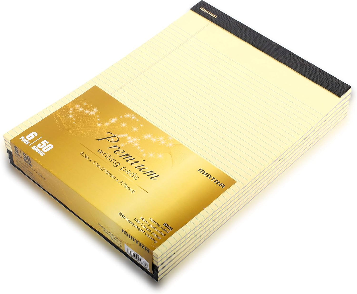 Mintra Office Legal Pads - ((PREMIUM CANARY 6pk, 8.5in x 11in, NARROW RULED))