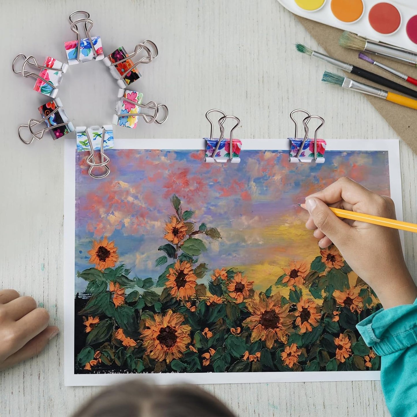 Ufmarine 60 Pcs Small Binder Clips3/4 Inch, Floral Cute Binder Clips, Small Paper Clips for Office, Standard Size