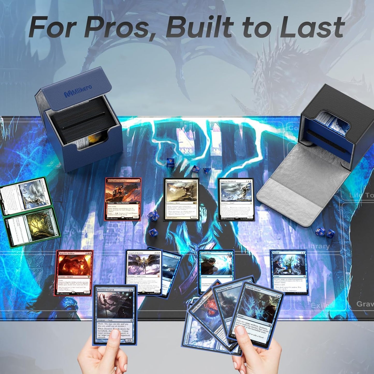 Mlikero Card Deck Box, Commander Deck Box Holds 100+ Double-Sleeved Cards with 4 Dividers, Leather Magnetic Closure Card Box Fit for MTG, TCG (Black)