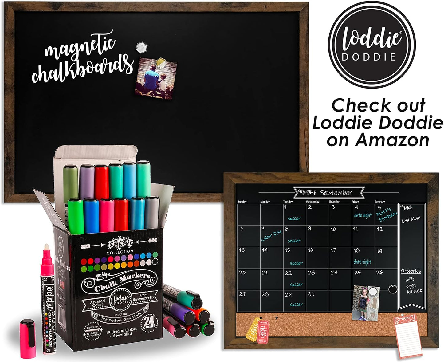 Loddie Doddie Jumbo Chalkboard Markers Pack - 8 Vivid Neon Colors - 15mm Chisel Tip - Erasable Liquid Ink for Signs, Blackboard, Car Window & Bistro - Neon Chalk Markers