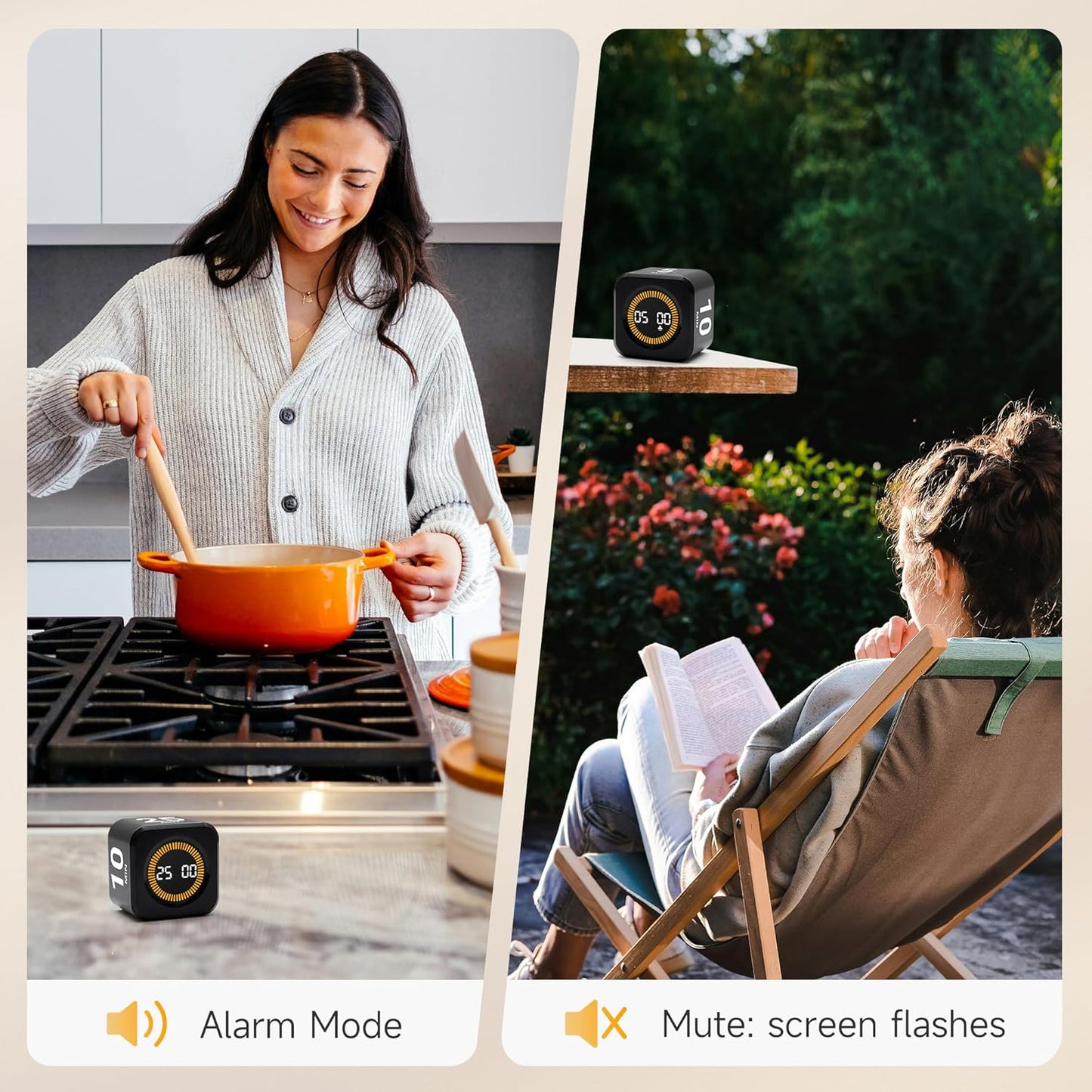 Rotating Productivity Timer 5, 25, 10, 50 Minutes Preset, Desk Cube w/Gravity Sensor for ADHD, Mute Functions, Ideal for Work, Study, Kitchen, Back to School (1, Black)