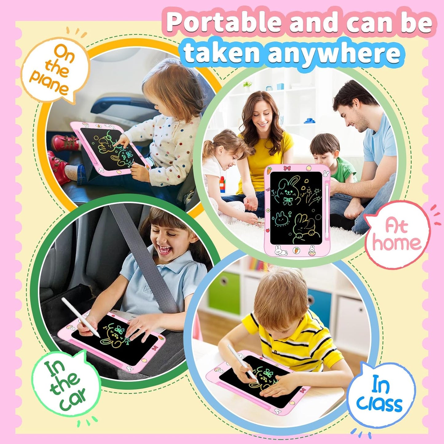 LCD Writing Tablet for Kids, Colorful Screen Drawing Board for 3-7 Year Old Boys & Girls - Educational Toys for Birthday & Christmas (Rabbit)