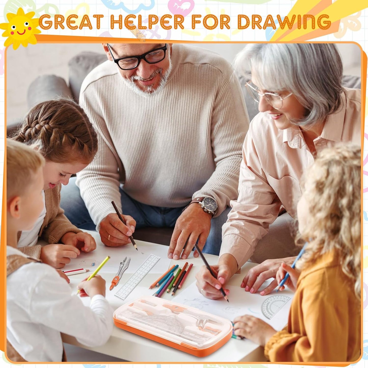 Teling 12 Sets Math Geometry Kit for Students 10 Pcs Compass Geometry Tools Set Includes Rulers Protractor Compass Eraser Pencil Sharpener Lead Refills Pencil (Orange)