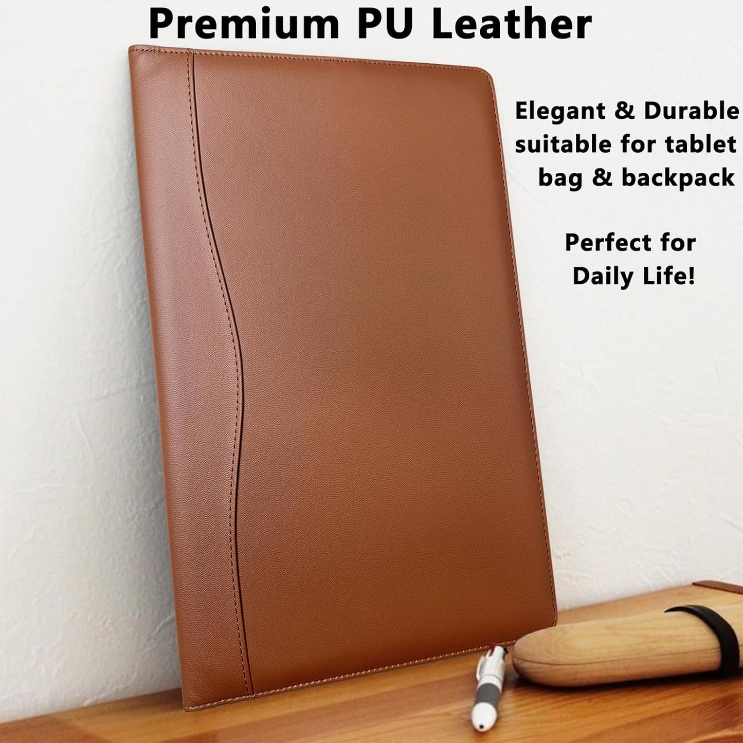 Portfolio Folder Padfolio with A4 Clipboard, PU Leather Portfolio Clipboard Business Binder Writing Clip Board Organizer for Legal Documents Business Card Men Women Brwon