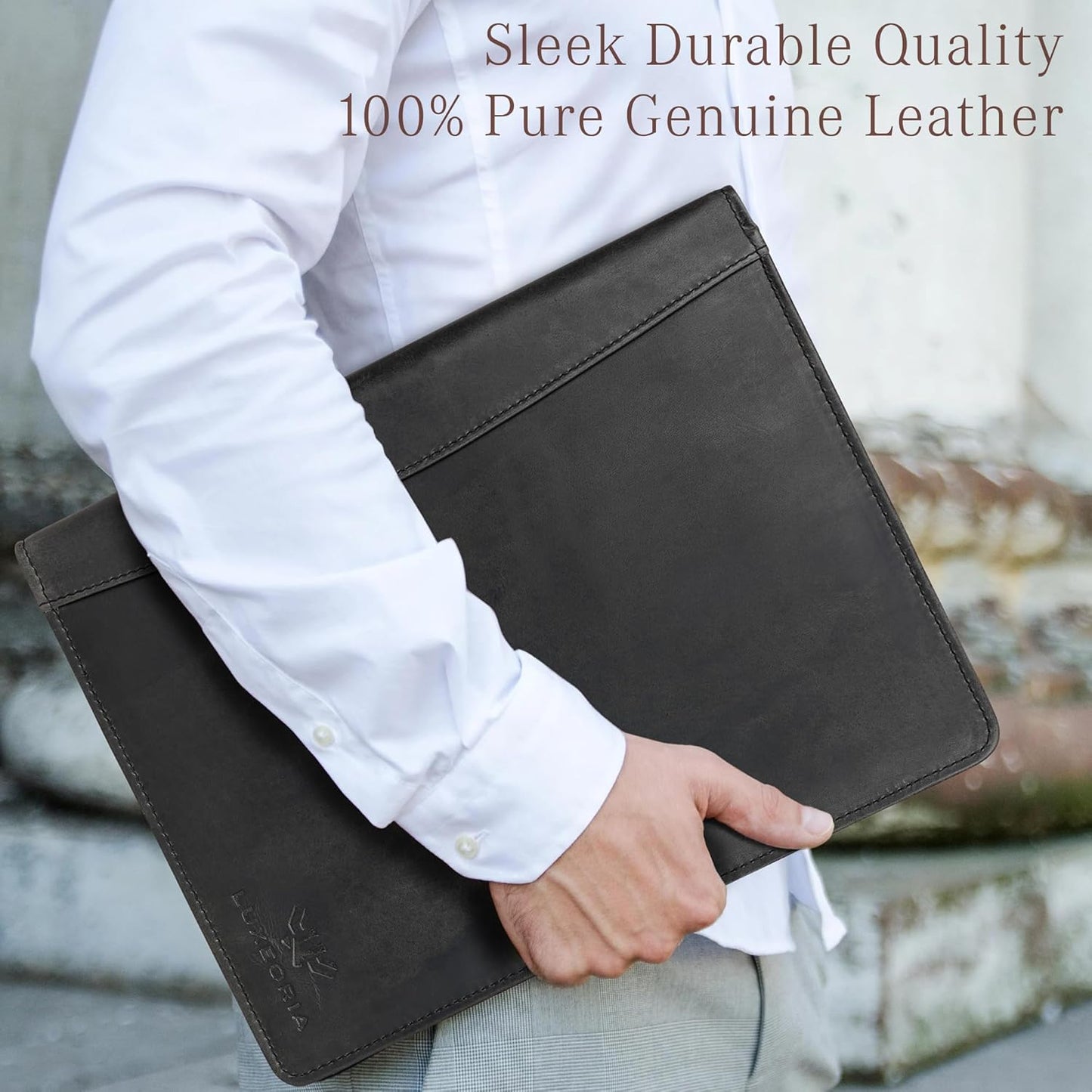 Leather Portfolio Professional Organizer Padfolio – Resume Folder, Document Binder w/Business Card Holder, Portfolios for Men & Women, Office & Business Supplies by Luxeoria, (Small - Black)