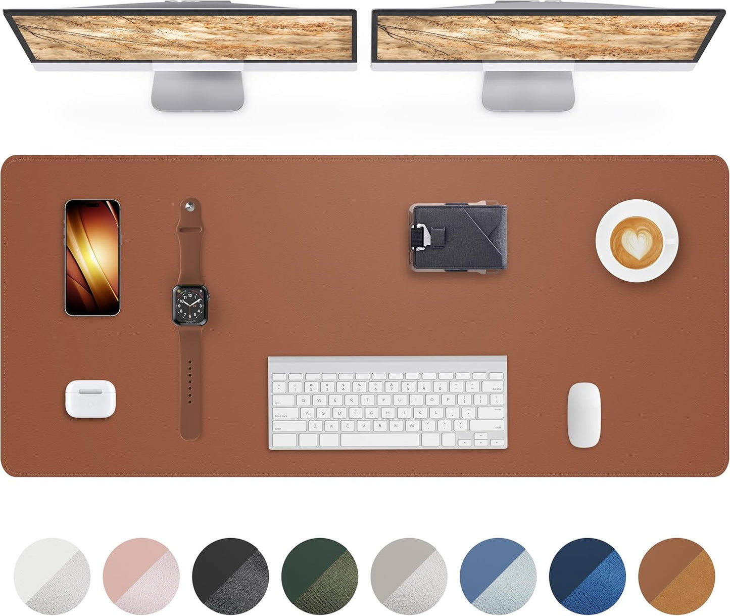 Large Desk Mat - 48" x 17"Leather Desk Pad Protector, Office Desk Mat, Non-Slip PU Leather Large Mouse Pad, Waterproof Desk Blotter Mat, Desk Cover pad for Office and Home (Brown)