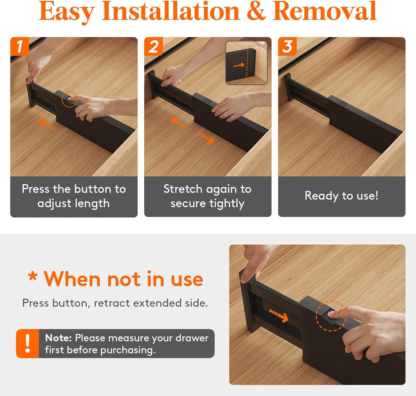 Lifewit 9 Pack Drawer Dividers 4" High, 11-17" Adjustable Drawer Organizers for Clothes, Expandable Dresser Separators in Bedroom/Bathroom/Kitchen/Fridge/Office Organization and Storage, Black