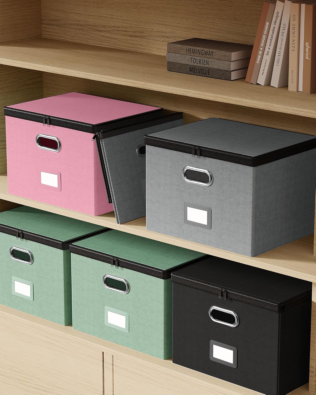 Oterri 1 Pack Large File Organizer Boxes with Lids, File Box with Mesh Pockets, Document Organizer Box for Legal/Letter Size Folders, Zippers Important Document Organizer (Black, Without Folders)