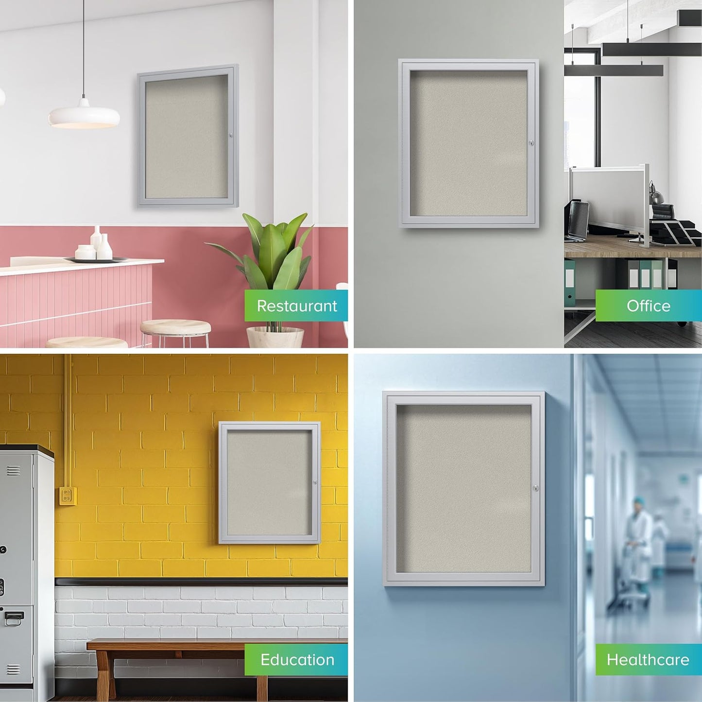 Ghent 36"x60" 2-Door Outdoor Enclosed Vinyl Bulletin Board, Shatter Resistant, with Lock, Satin Aluminum Frame - Ivory (PA23660VX-185), Made in the USA