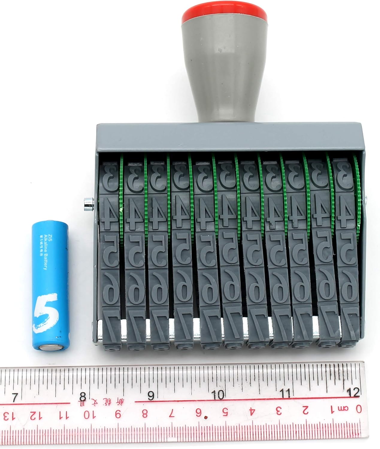 ZENG Adjustable Manual Rolling Stamp with Number 0-9 and Symbols - Metal/Rubber Office Numbering Tool, 92x12mm Imprint, Multicolor- Ink Not Included (Extra Large 11 Digit)