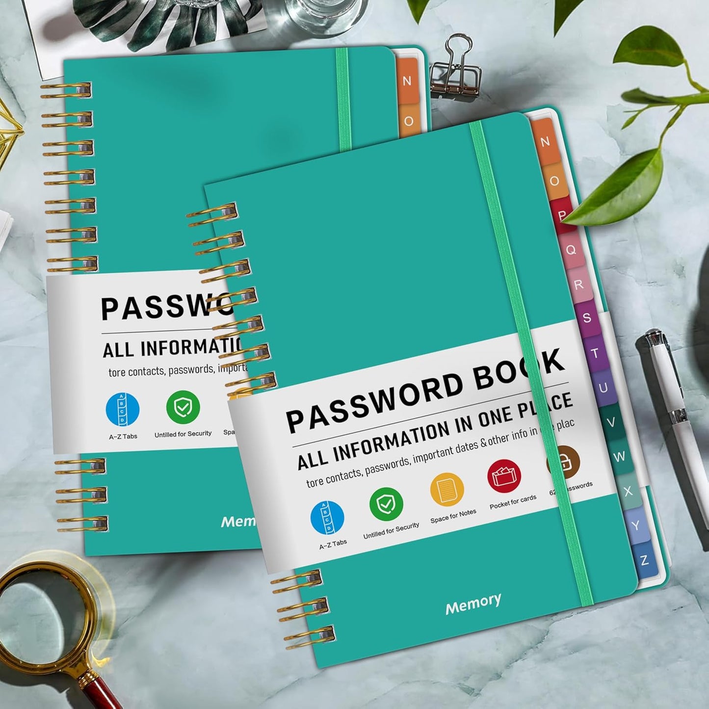 Spiral Password Book with Alphabetical Tabs - 5.8" X 8.2" Small Password Keeper Book with Inner Pocket for Seniors , Large Print, Hardcover, 450 Logins – Internet Password Organizer Notebook for Home & Office Use