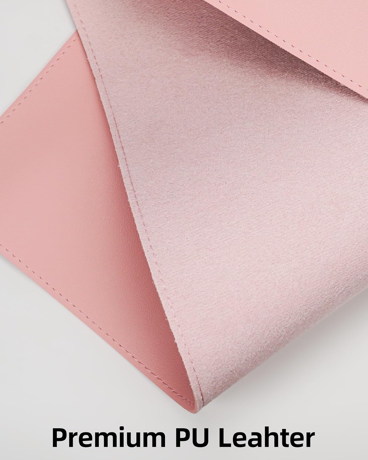 Large Desk Pad Mat - Waterproof Mouse Pad & Desk Protector, Non-Slip XL PU Leather Gaming Mat for Keyboard/Mouse, Stitched Edge with Ergonomic Support, 47"x17" (Pink)