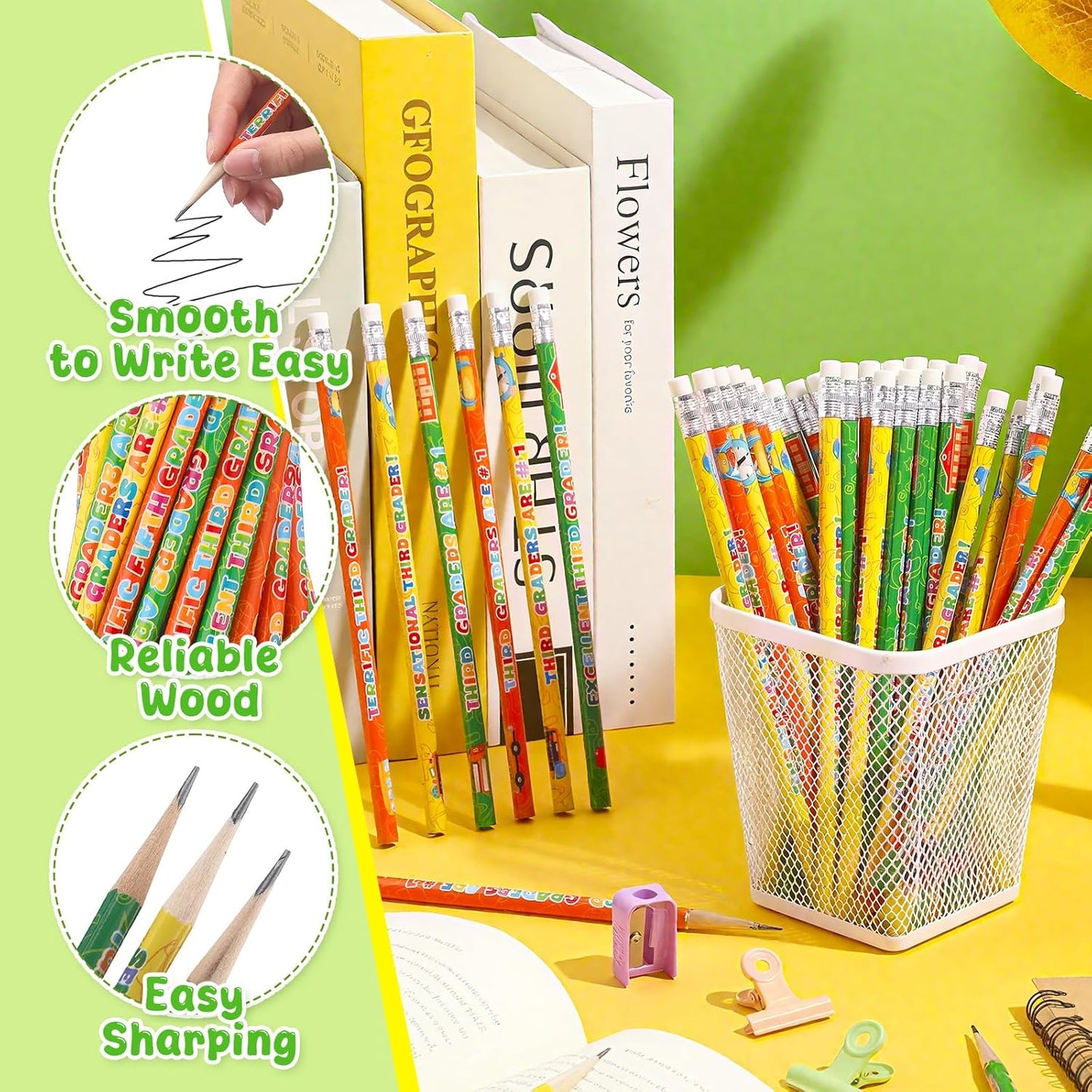 Tenceur 120 Pcs 3rd Graders Pencils, 3 Motivational Cute Pencils Bulk with Erasers for Kids Student Teacher Classroom Reward Back to School Supplies