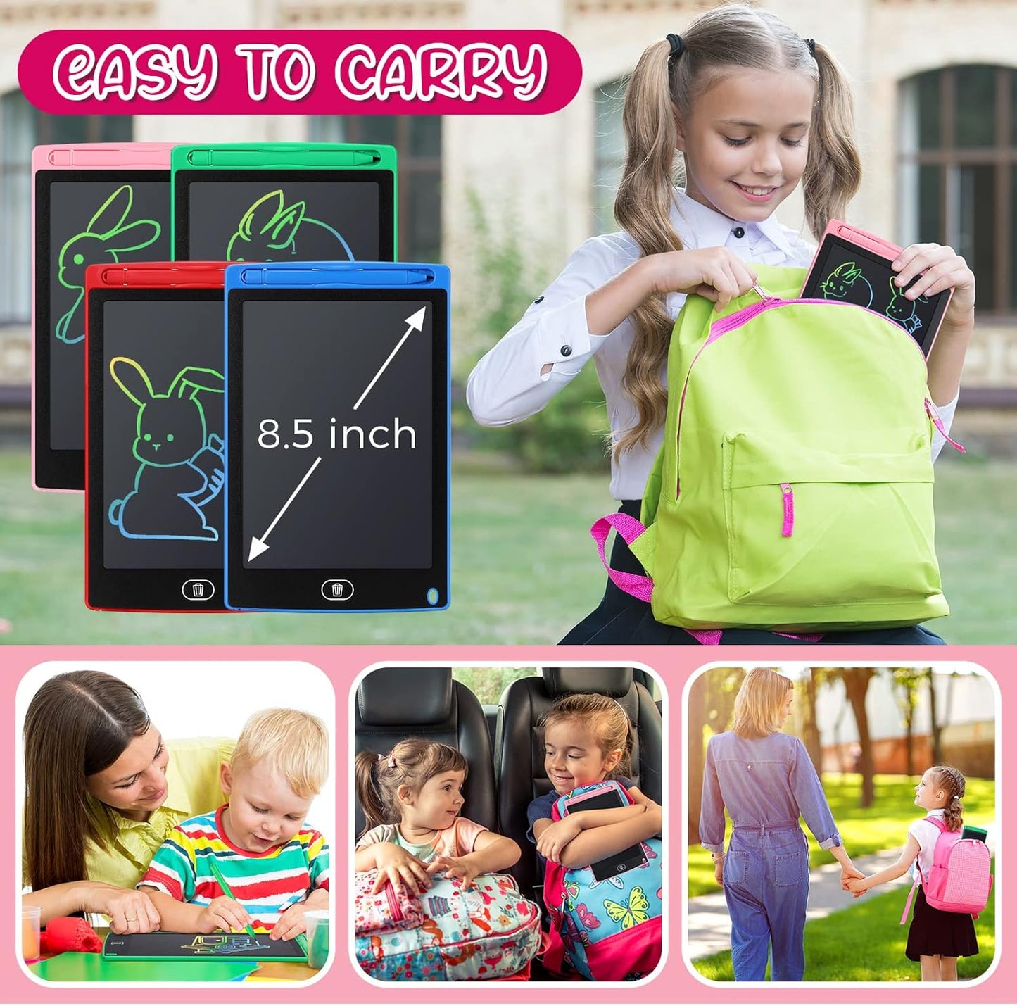 Zhehao 20 Pack LCD Writing Board for Kids, 8.5 Inches Doodle Reusable Screen Drawing Pad Erasable Painting Pads Educational Toy for 3-8 Years(Blue, Red, Green, Pink)