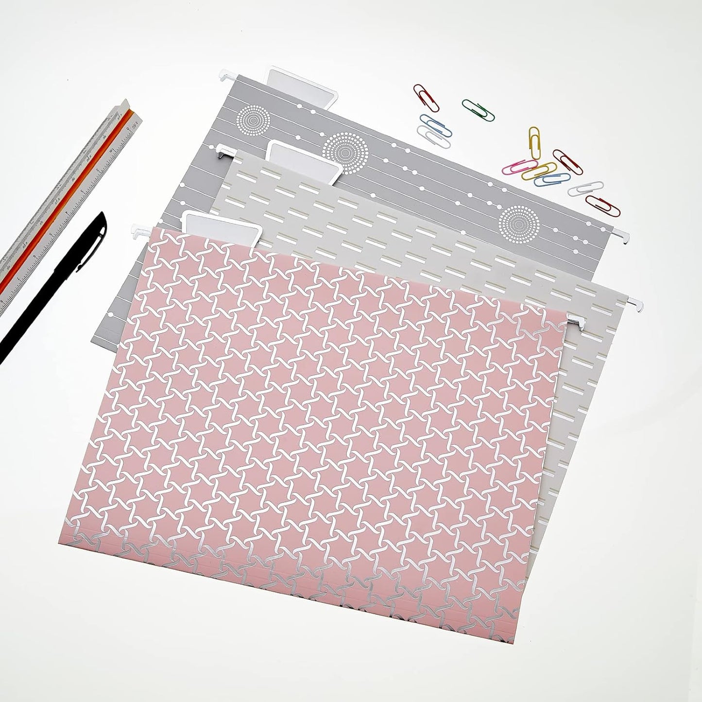 Y YOMA 6 Pack Decorative Hanging File Folders Letter Size File Folder Cute Pretty Hanging Folder Organizer for Filing Cabinet Office Home Desktop with 1/5-Cut Adjustable Tabs, 3 Silver Foil Design