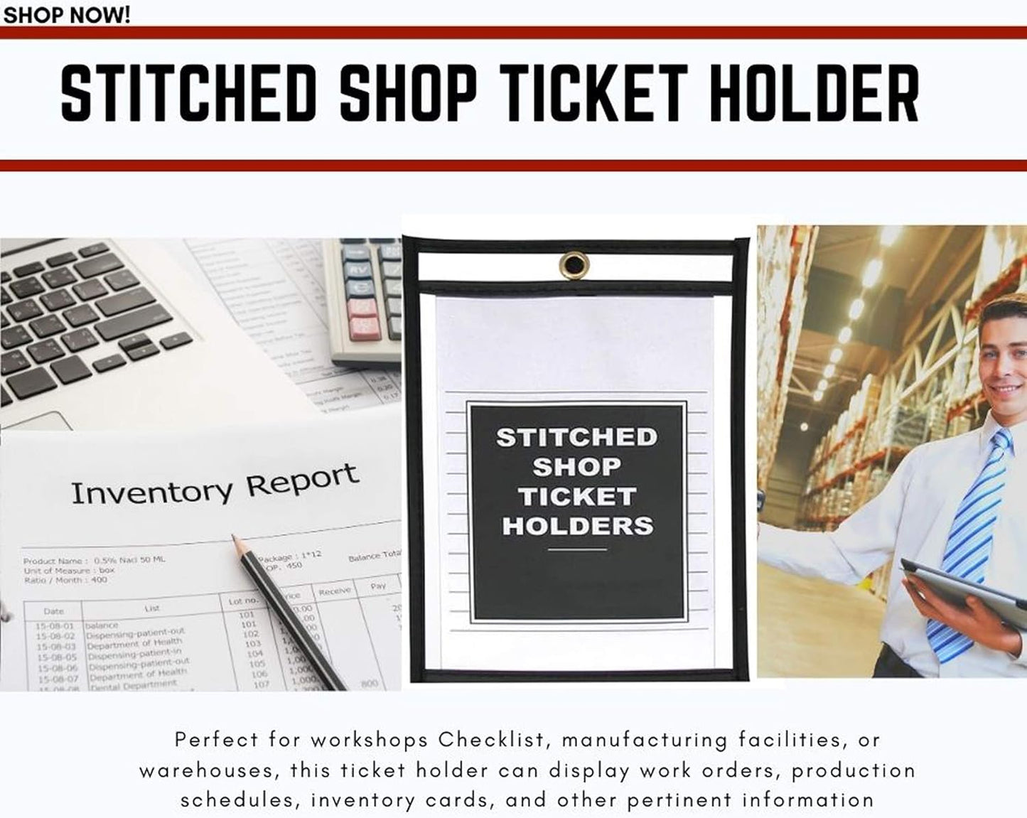 Office Werks Stitched Dry Erase Pocket, Portrait View Heavy Duty Reusable 8.5" X 11" Sleeves, Clear Both Sides with 1 Hole for Attaching to Machinery, File Cabinets and More, Black Trim (Pack of 25)