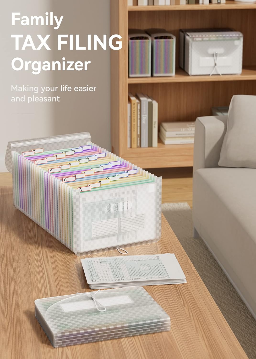 ABC life 26 Pockets Accordian File Folder Organizer Letter Size Expanding File Folder, A4 Portable Document Paper School Organizer, Expandable Multicolor Accordion Filing Folders with Labels(Green)