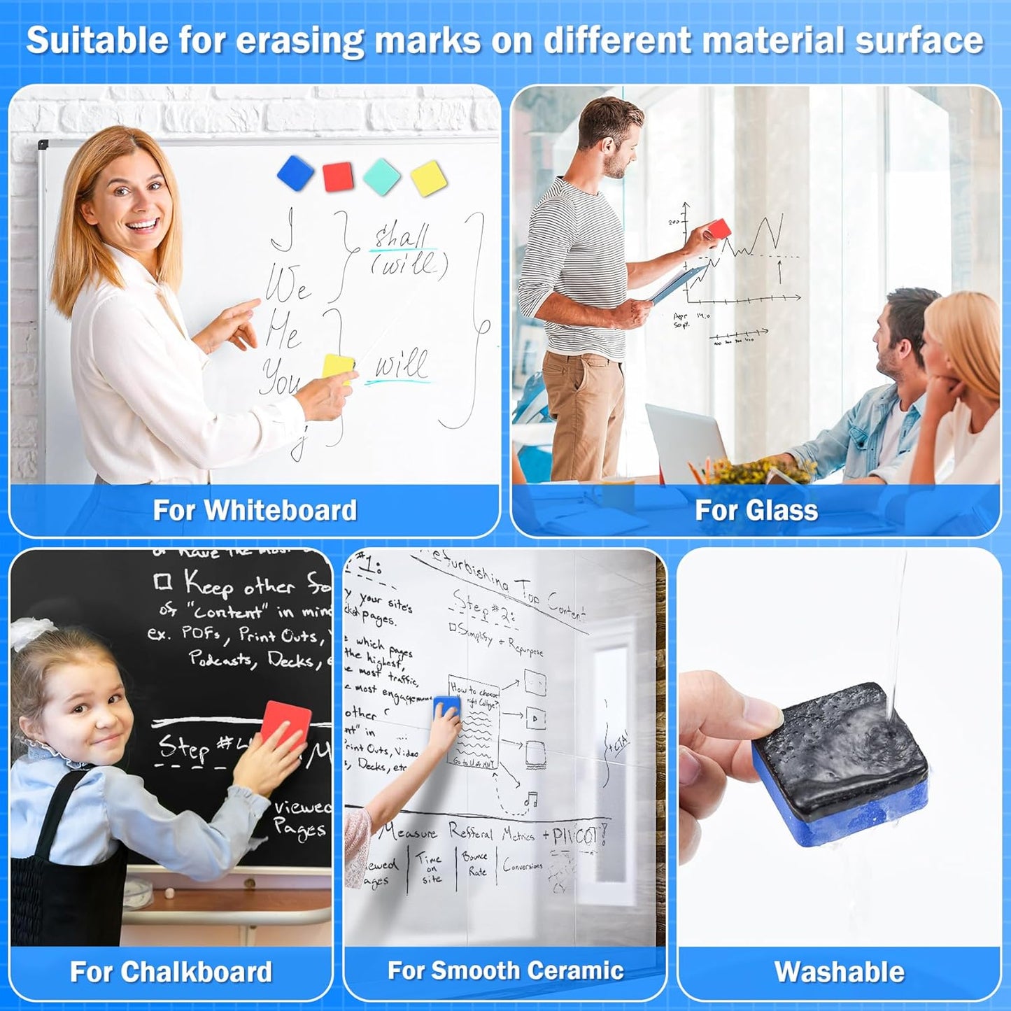 EAONE 48 Pack Dry Erase Eraser, Magnetic Whiteboard Cleaner Mini Chalkboard Cleansers for Classroom, School, Office, Home (4 Color Assorted, 1.97 x 1.97 Inch)