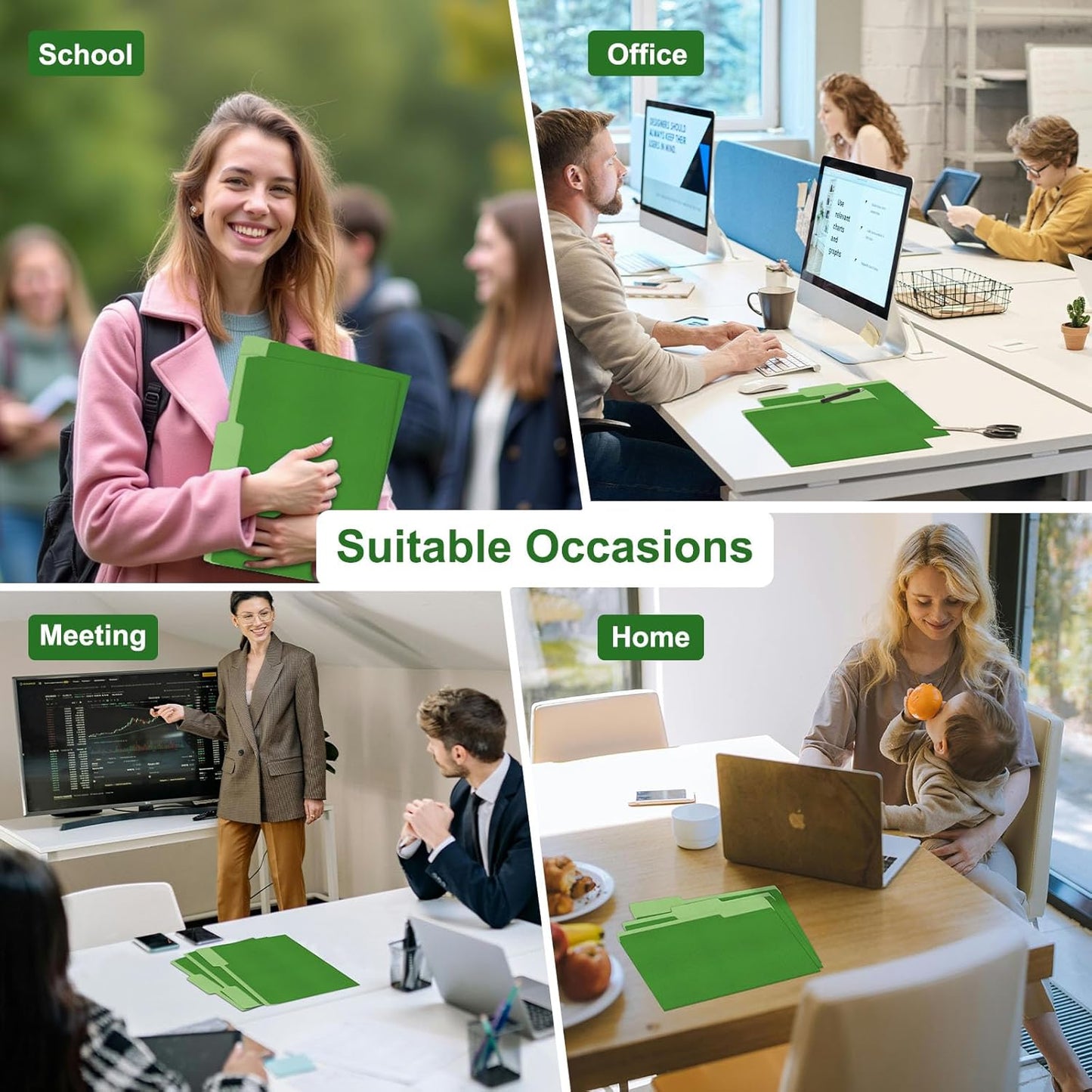 ViVin File Folder, 50 Pack Colored File Folders with 1/3-Cut Tabs, Fits 8.5 * 11 Letter Size Paper, Manilla Folders for Home Office School Documents(Green)