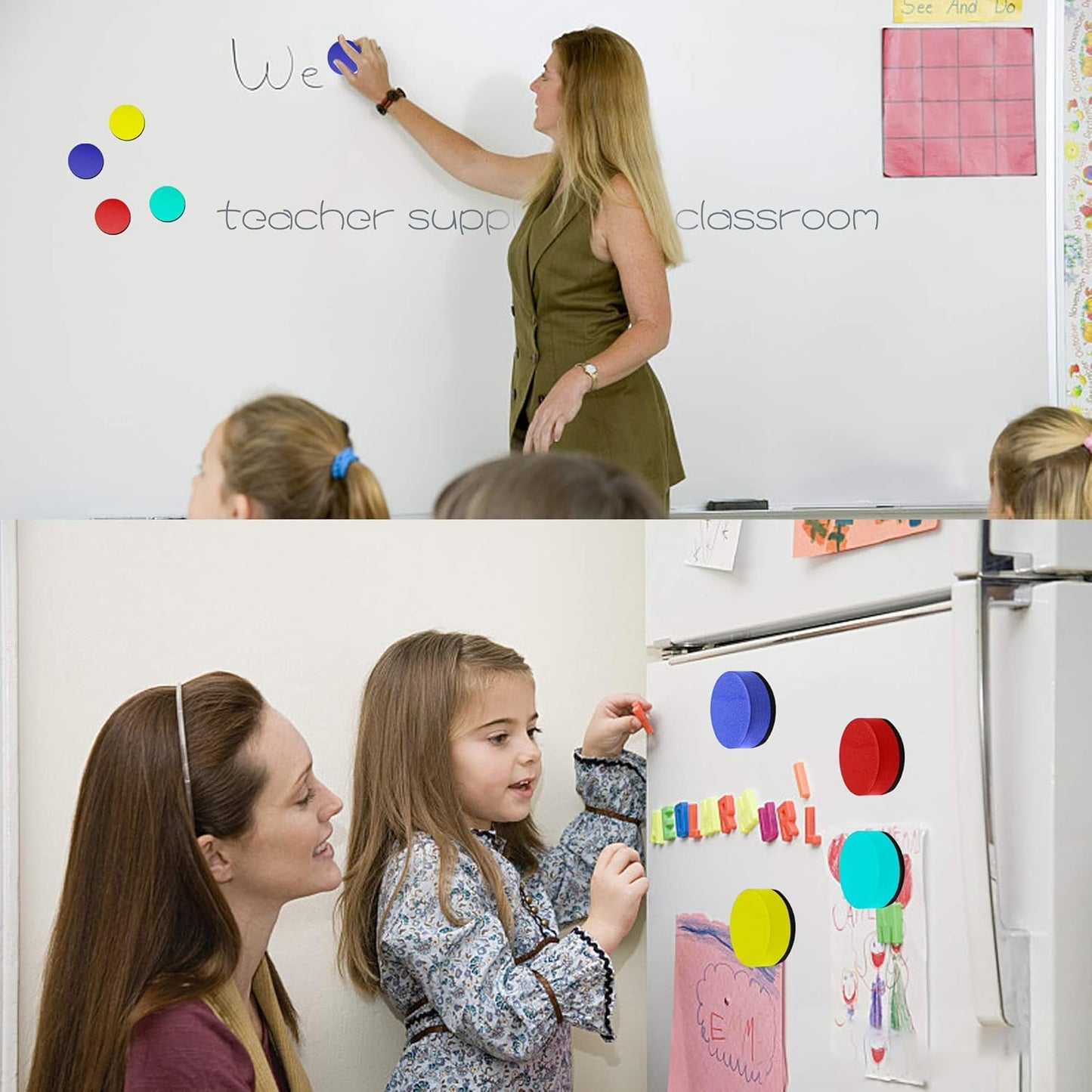 Mini Dry Erase Erasers, IHPUKIDI 48 Pack Magnetic Whiteboard Dry Erasers Chalkboard Cleaner Wiper for Kids and Classroom Teacher Supplies, Home and Office (2 x 2 Inch)