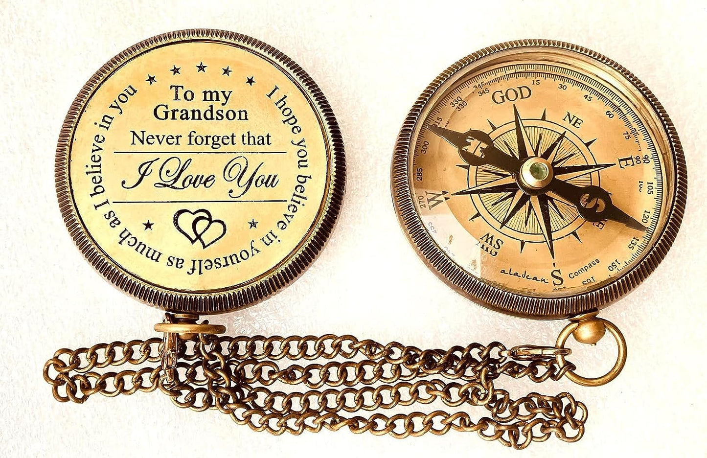 Gift for Grandson Brass Compass Engraved Quote | Memory Present to My Grandson Birthday, Baptism, Graduation, Confirmation, Love, Gift idea by Grandpa Grandma
